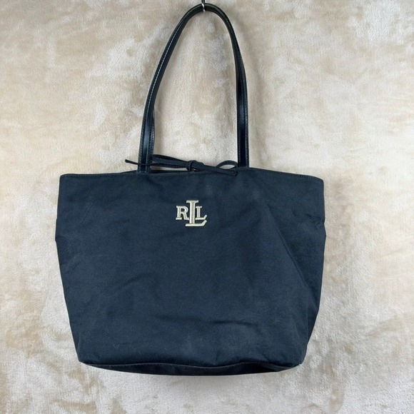 Lauren Ralph Lauren Handbags - Lauren Ralph Lauren Black Canvas Tote Bag Gold Monogram RLL Shoulder Bag